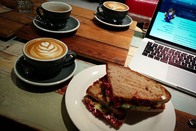 Coffee and Sandwich in a nice London co-working space