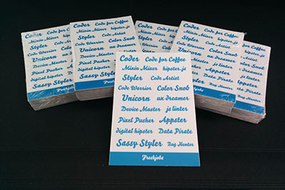 The Freshjobs stickersheets for conference goodie bags